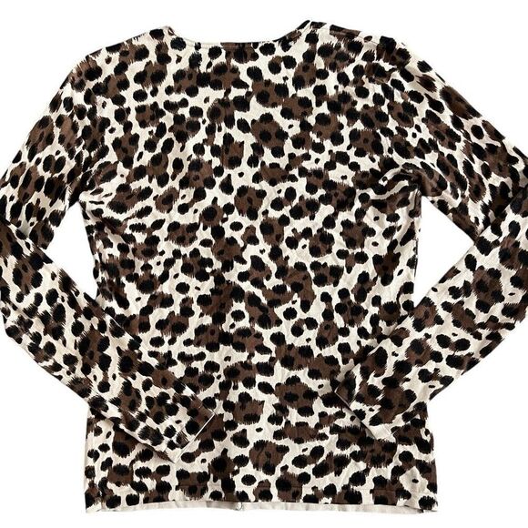 Ann Taylor Silk Blend Size XS Animal Leopard Print Cardigan Sweater Business - Picture 2 of 9